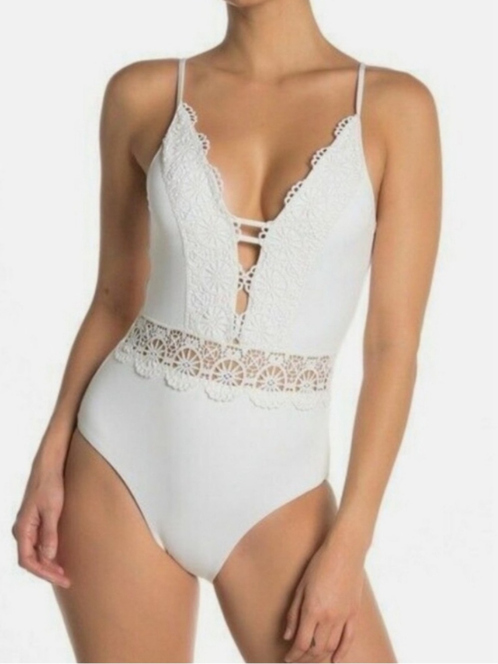 BECCA White Lace-Trim One-Piece Swimsuit